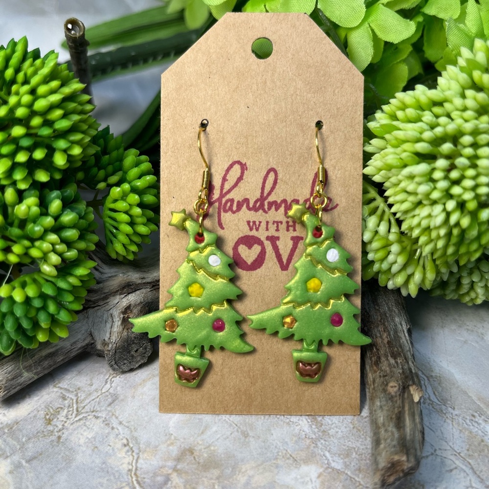 Christmas Tree polymer clay Earrings. - Picture 2 of 4